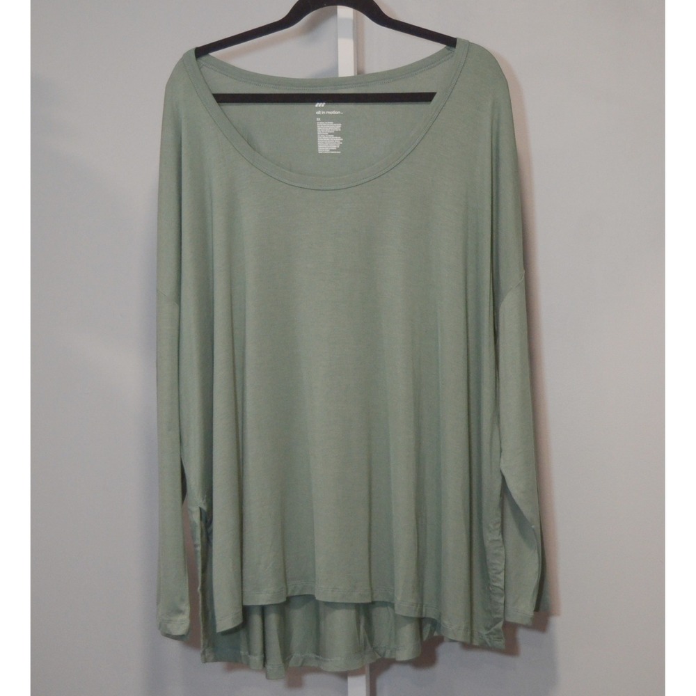 NWT All in Motion 3X Forest Green Long Sleeve Drop Shoulder Top w/High-Low Hem